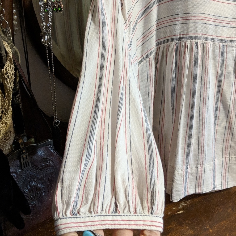 Boho Top Long Sleeve Cream Red Striped - Picture 4 of 8